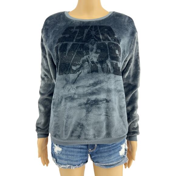 Star Wars Sweaters - Star Wars Gray Velour Pullover Sweater Scifi Space Core S
